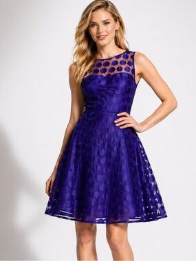 Betsey Johnson Purple Mesh Polka Dot Party Dress Size 6